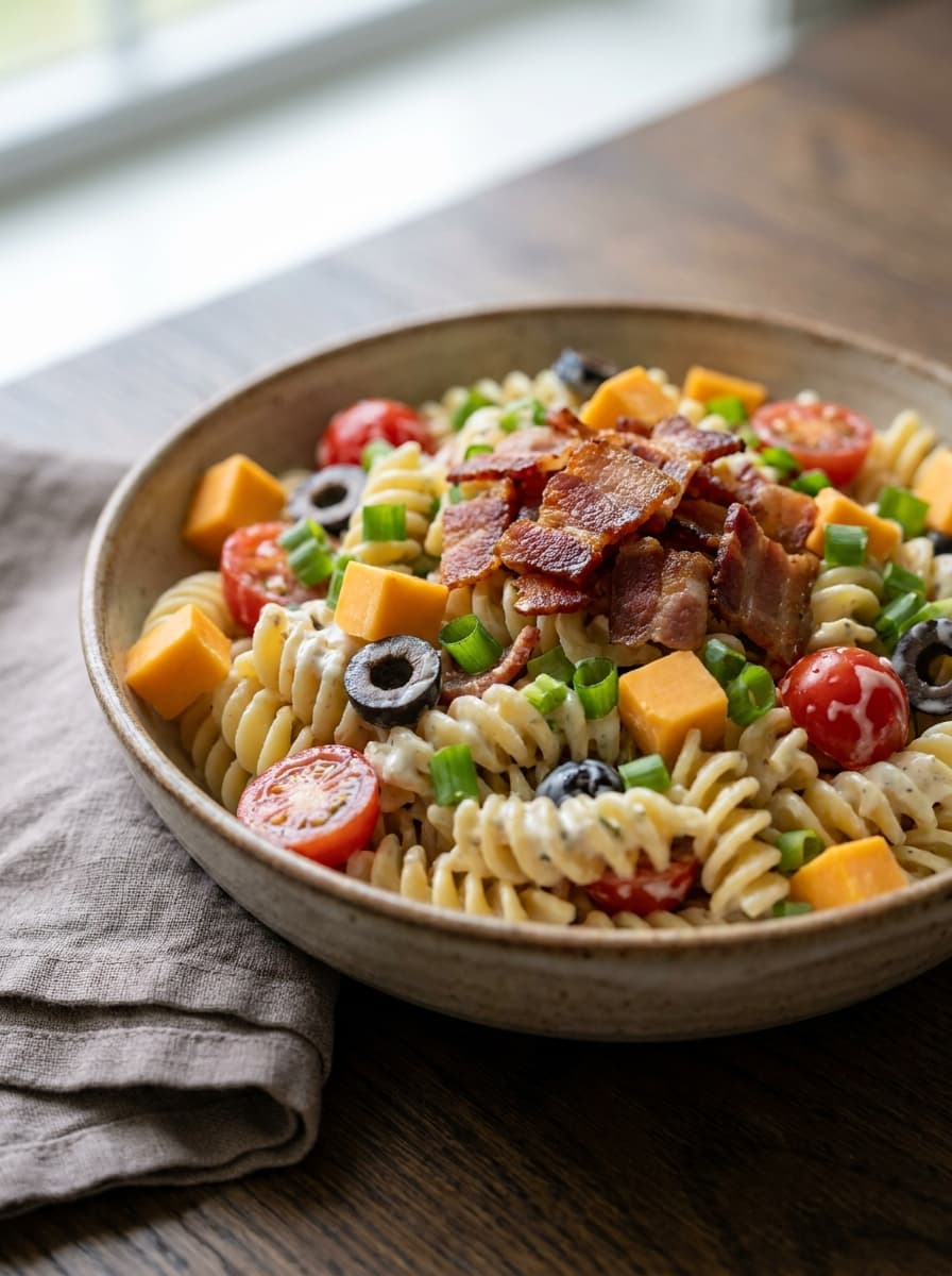 Cheddar Bacon Ranch Pasta Salad